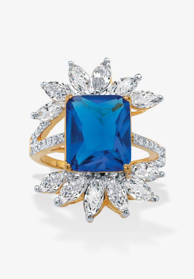 9.45 Cttw. Gold-Plated Simulated Blue Sapphire And Cubic Zirconia Ring, SAPPHIRE, hi-res image number 0