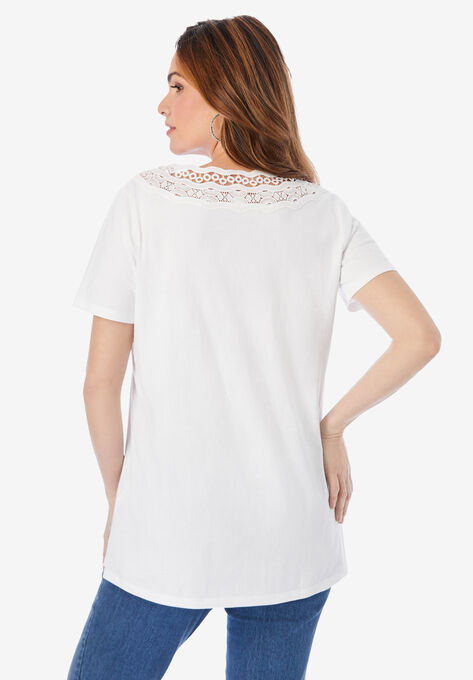 Lace-Trim Embroidered Tee, , on-hover image number null