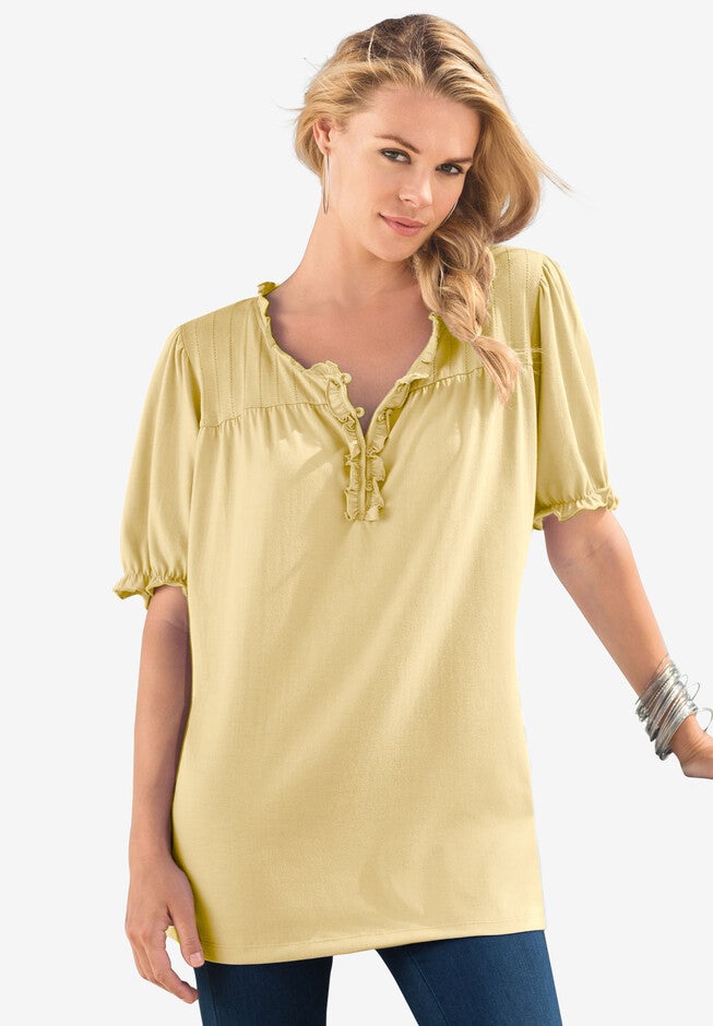 Ruffled Henley Tee, BANANA, hi-res image number null