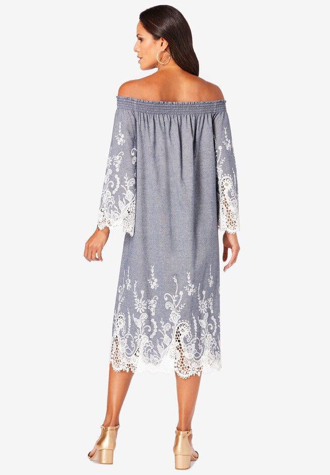 Eyelet Off-The-Shoulder Dress, , on-hover image number 1