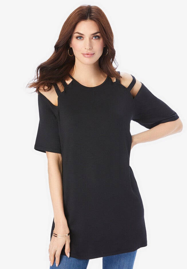 Strappy Shoulder Ultra Femme Tunic, BLACK, hi-res image number null