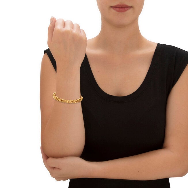 Byzantine-Link Bracelet Gold Ion-Plated Stainless Steel 8mm  7.5 inches Length, GOLD, alternate image number 2