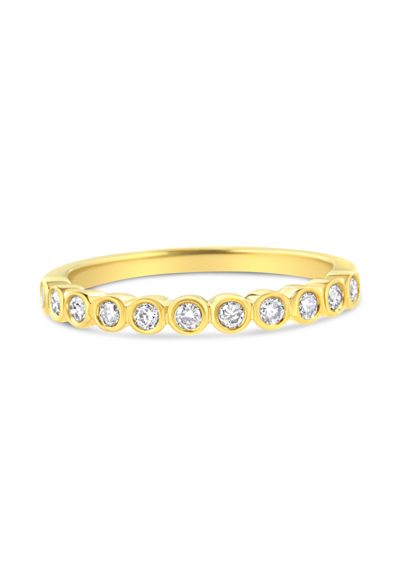 Yellow Gold Over Silver 1/4 Cttw Bezel Set Round Diamond 11 Stone Wedding Band Ring, , alternate image number 2