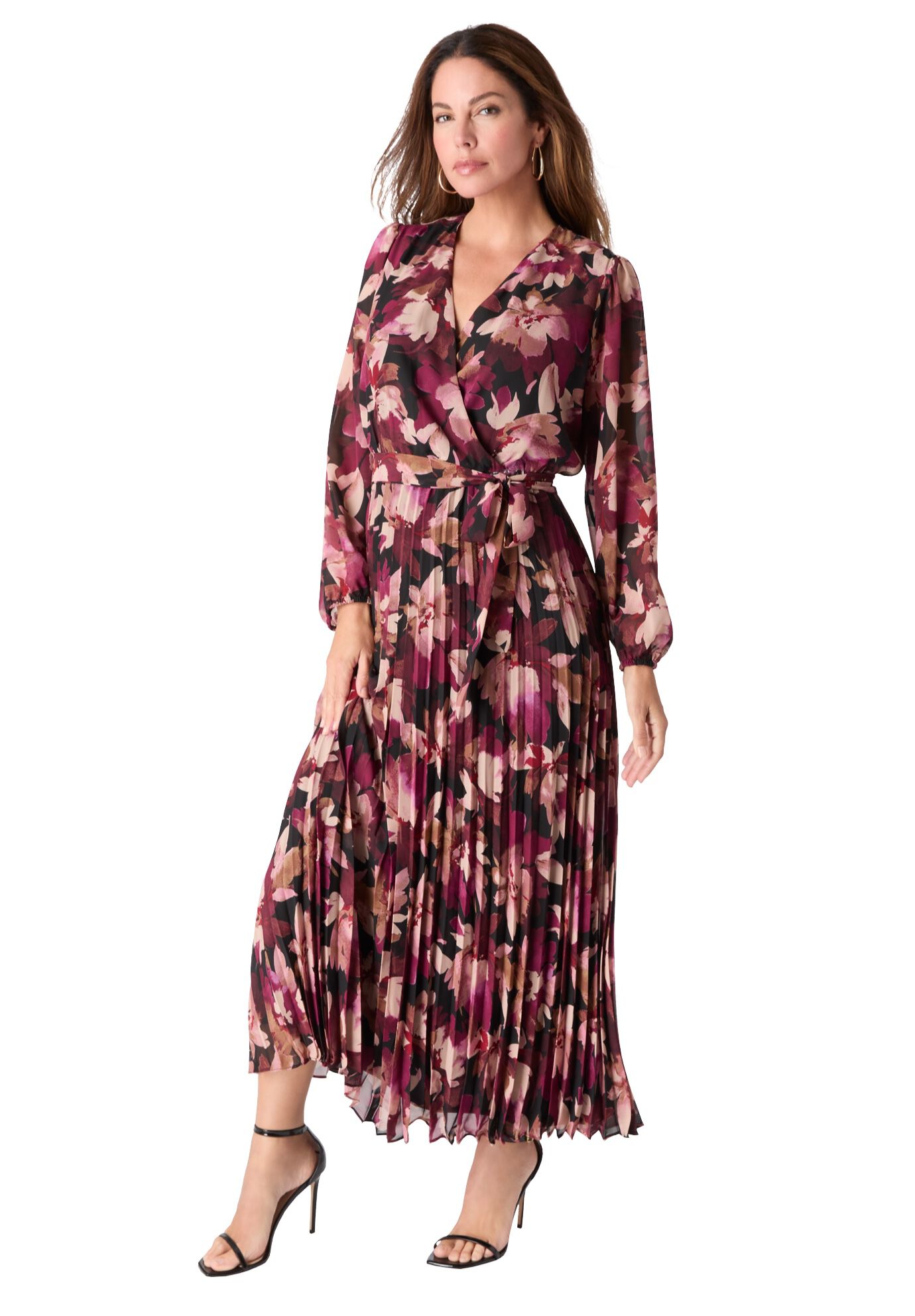 Pleated Chiffon Maxi Dress, , alternate image number 2