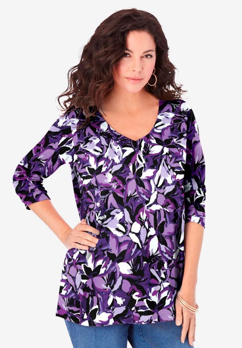 Long-Sleeve V-Neck Ultimate Tee, BLACK FRESH FLORAL, hi-res image number null