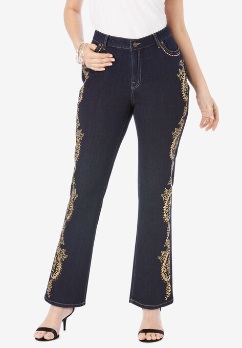 Embroidered Bootcut Jeans by Denim 24/7®, GOLD LEAF EMBELLISHMENT, hi-res image number null