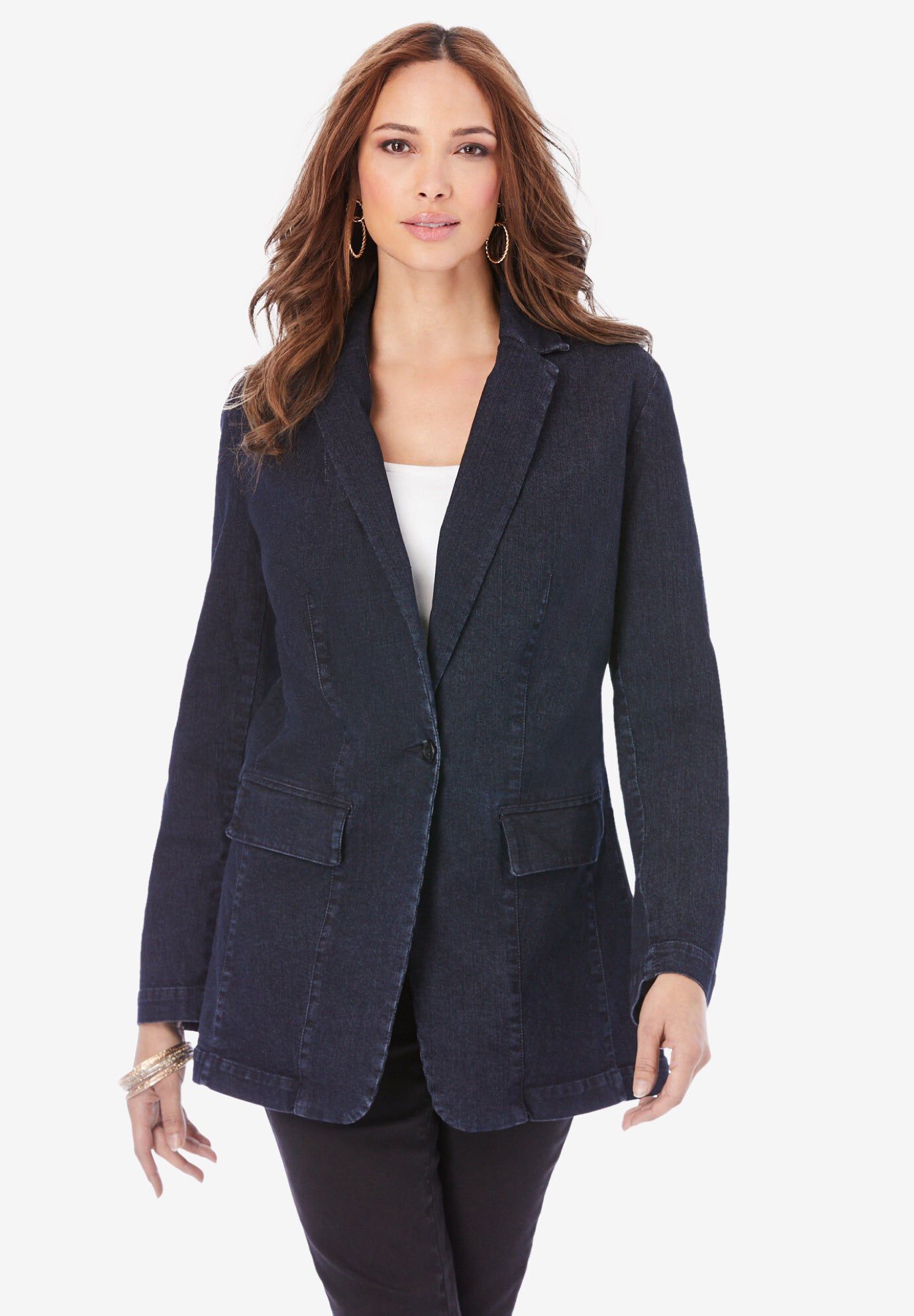 Plus Size Denim Boyfriend Blazer | OneStopPlus