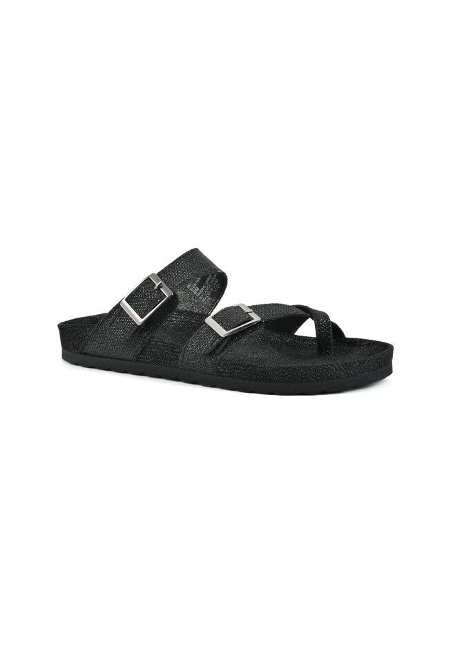 White Mountain Gracie Leather Sandal, BLACK GLITTER FABRIC, hi-res image number null