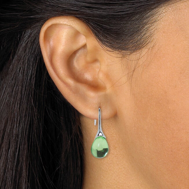 Pear Shaped Colorful Crystal Silvertone Drop Earrings, 3-Pair Set, BLUE, alternate image number 2