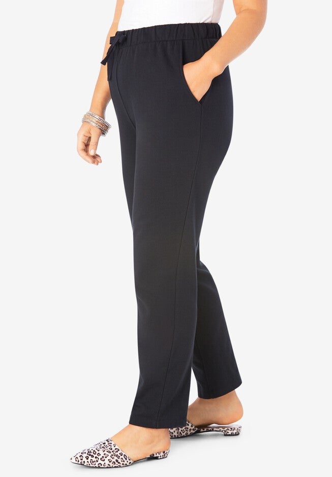 Straight-Leg French Terry Pant with Drawstring, , alternate image number 2