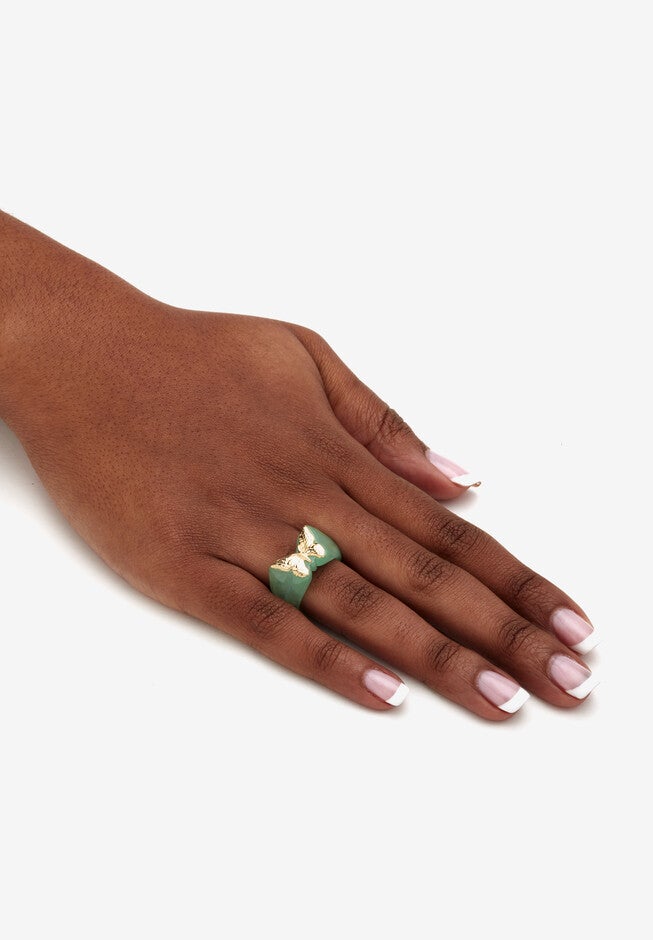 14K Yellow Gold Genuine Green Jade Butterfly Ring, , alternate image number null