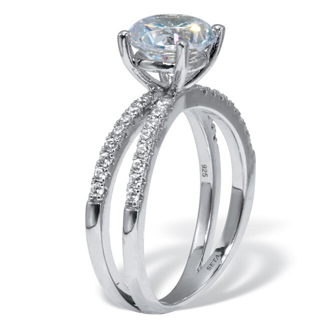 2.26 TCW Round Cubic Zirconia Sterling Silver Crossover Engagement Ring, WHITE, on-hover image number null