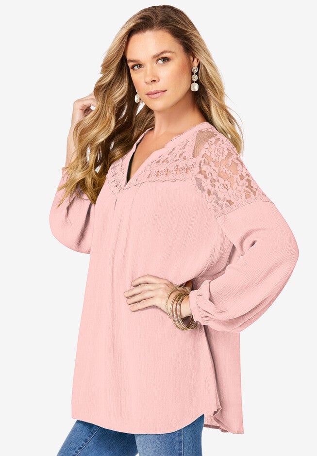 Lace V-Neck Big Shirt, , alternate image number null