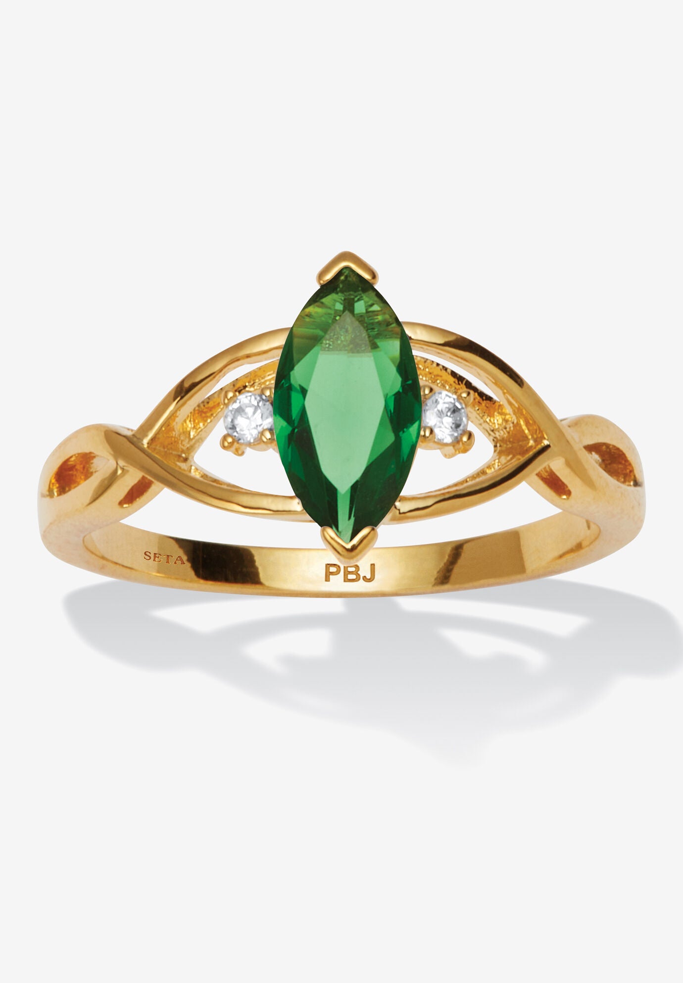 Marquise Simulated Birthstone Gold-Plated Ring, MAY, hi-res image number 0