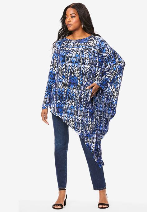 Asymmetric Ultra Femme Tunic, BLUE LAYERED IKAT, hi-res image number null