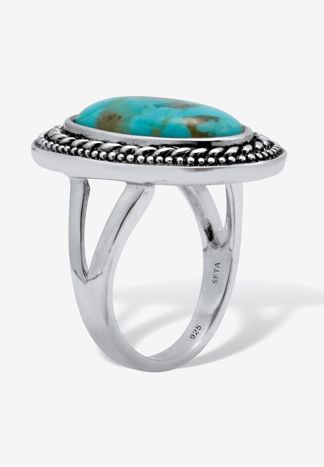 Genuine Blue Turquoise Sterling Silver Bohemian Style Cabochon Ring, , on-hover image number null