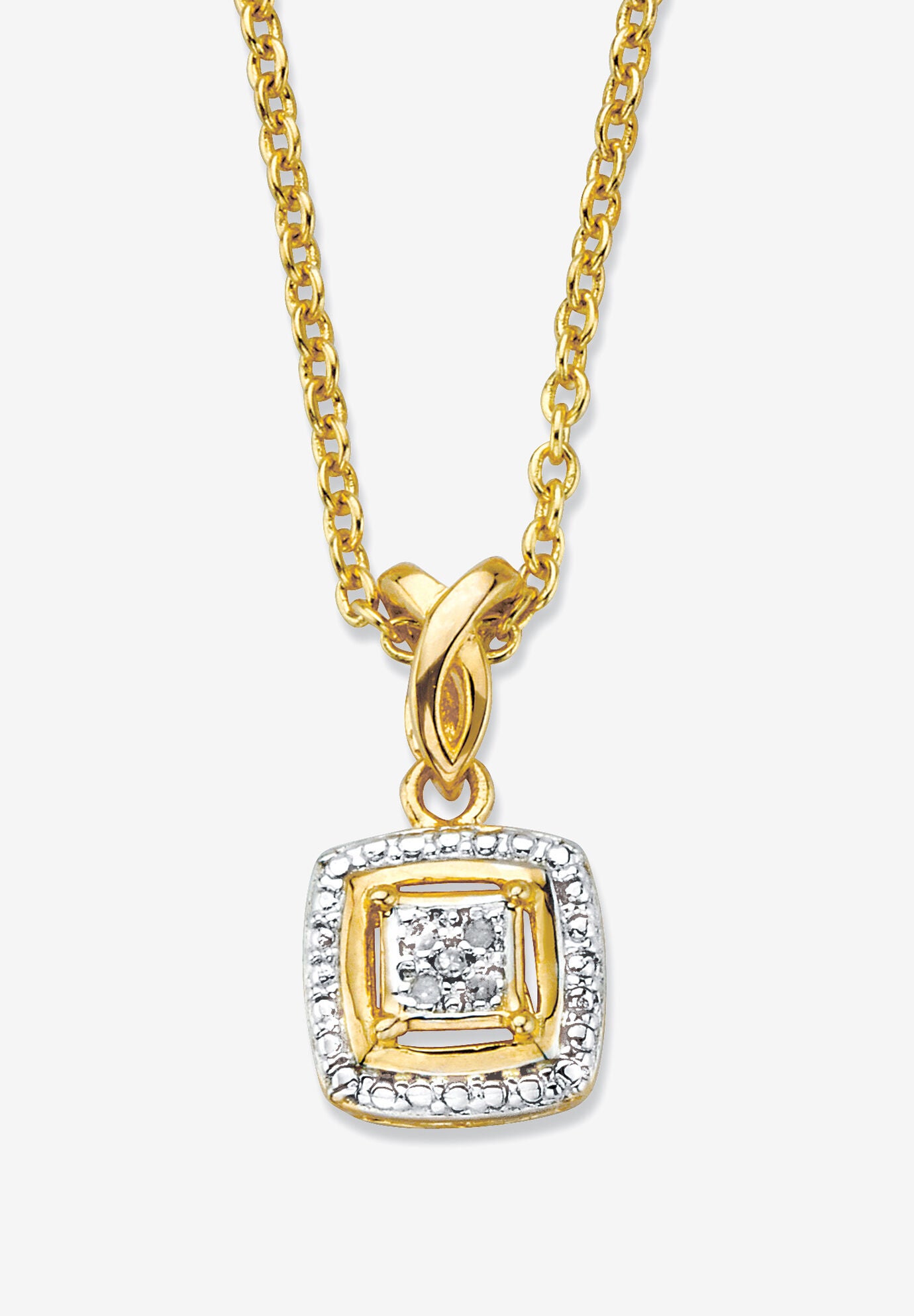 Diamond Accent Squared Two-Tone Gold-Plated Pendant Necklace 18 inches, GOLD, hi-res image number 0