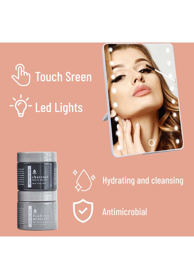 Touchscreen Led Vanity Mirror And Luxurious Gel & Mud Face Mask Set, , on-hover image number 1