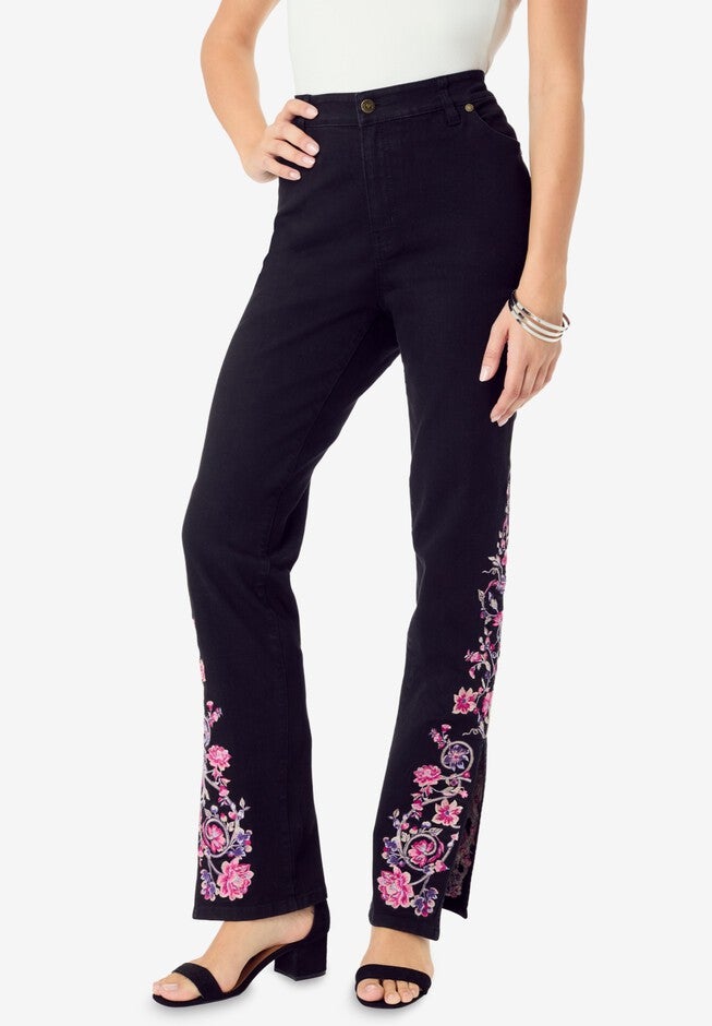 Invisible Stretch® Embroidered Split Flare-Leg Jean, BLACK VINE, hi-res image number null