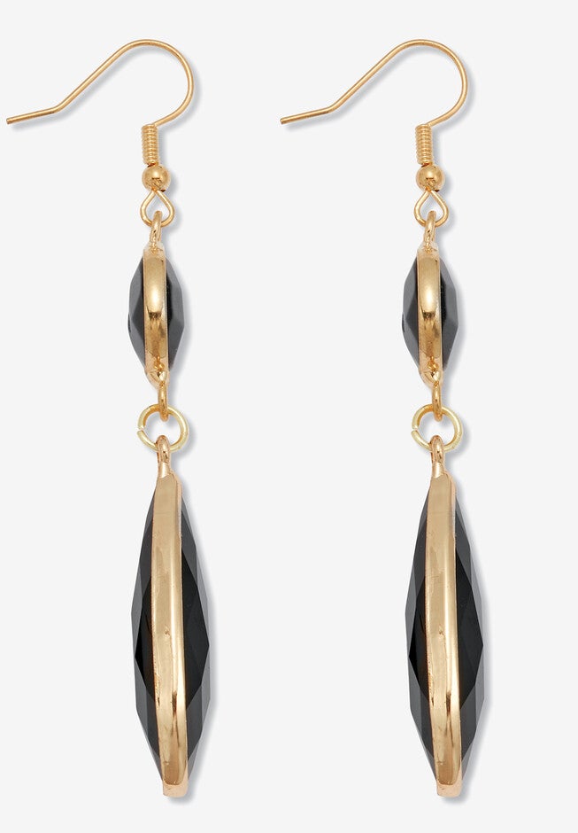 Black Crystal Goldtone Drop Earrings, 53X12Mm, , on-hover image number 1