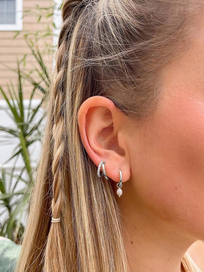 Toda Double Hoop Earrings, SILVER, alternate image number 3