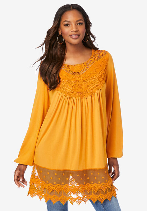Scoopneck Lace Bib Tunic, RICH GOLD, hi-res image number null