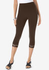 Lace-Trim Essential Stretch Capri Legging, CHOCOLATE, hi-res image number 0