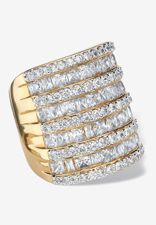 6.26 Tcw Baguette And Round Cubic Zirconia Gold-Plated Channel Ring, , alternate image number null