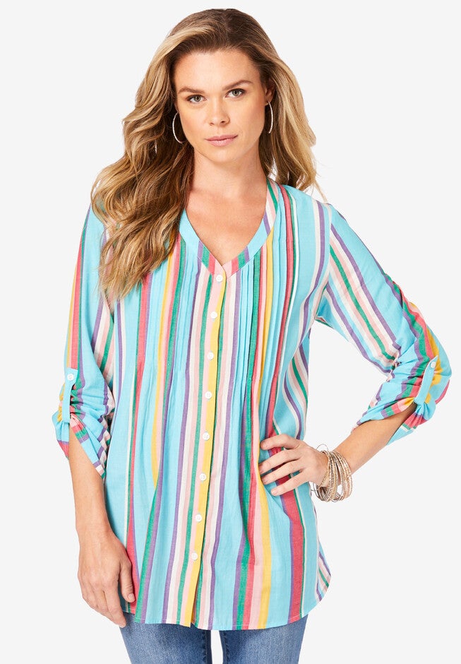 Santa Fe Striped Big Shirt, OCEAN STRIPE, hi-res image number 0