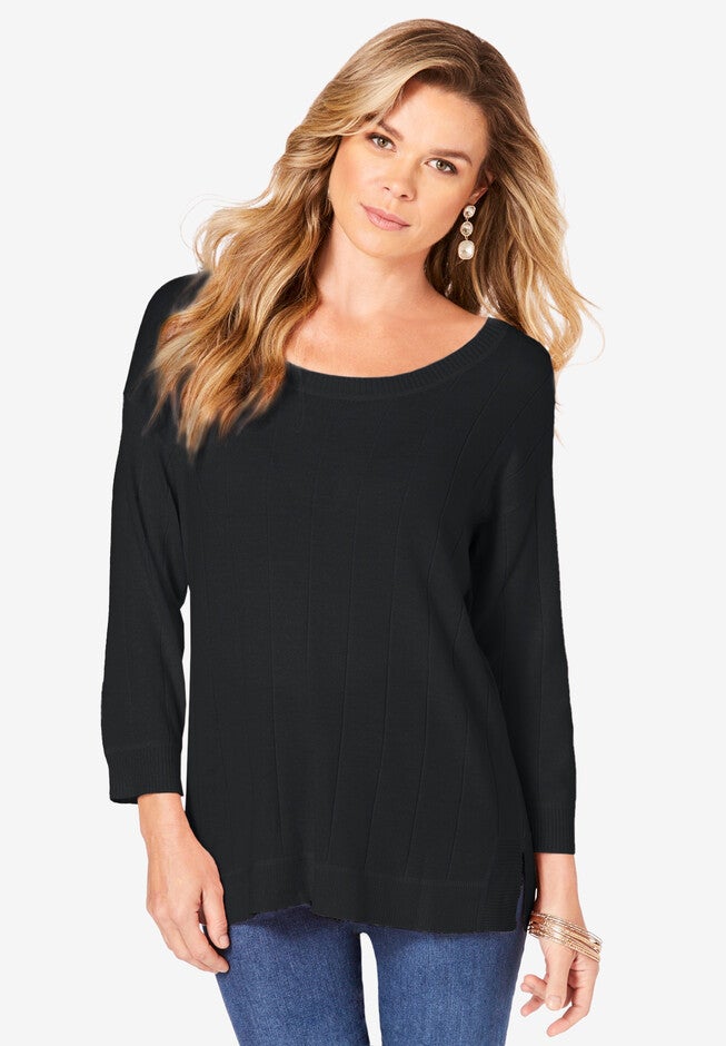 Fine Gauge Drop Needle Ballet Neck Sweater, BLACK, hi-res image number null