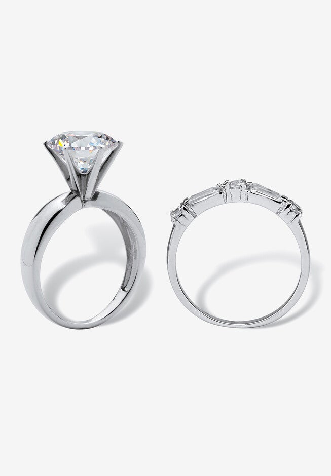 4.48 Cttw. 2-Piece Sterling Silver Round Cubic Zirconia Wedding Ring Set, , on-hover image number 1