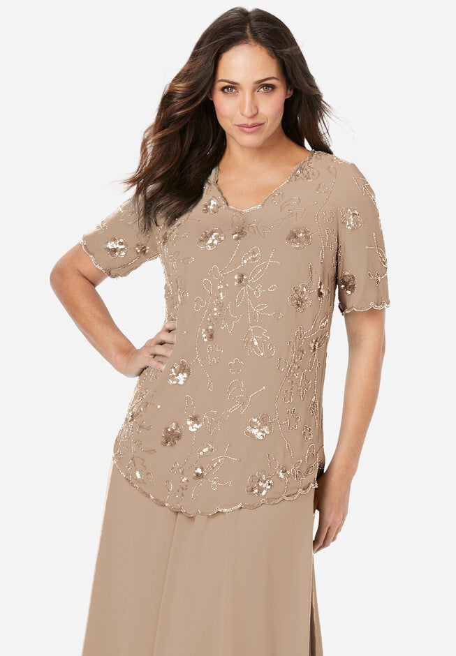 Embellished Sequin Top, SPARKLING CHAMPAGNE EMBELLISHED, hi-res image number null