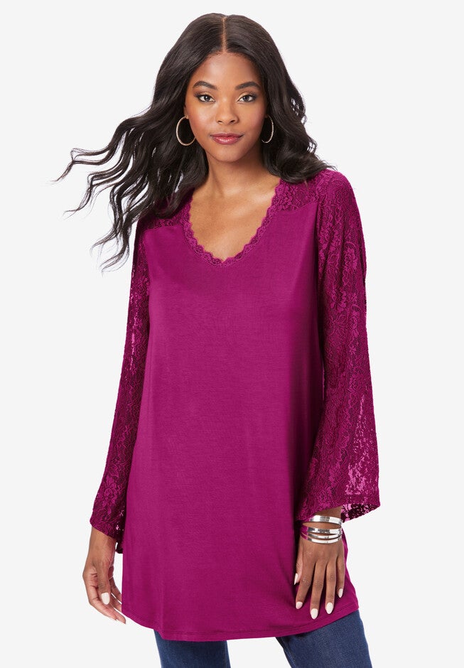 Bell-Sleeve Lace Blouse, RASPBERRY, hi-res image number null