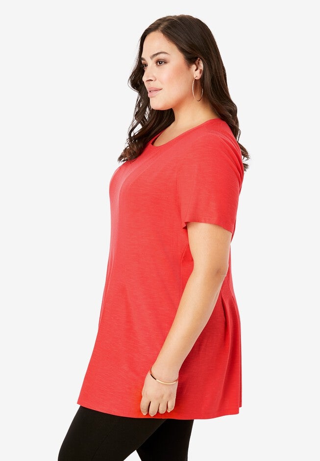 Pleated Tunic with Short Sleeves, , alternate image number 2