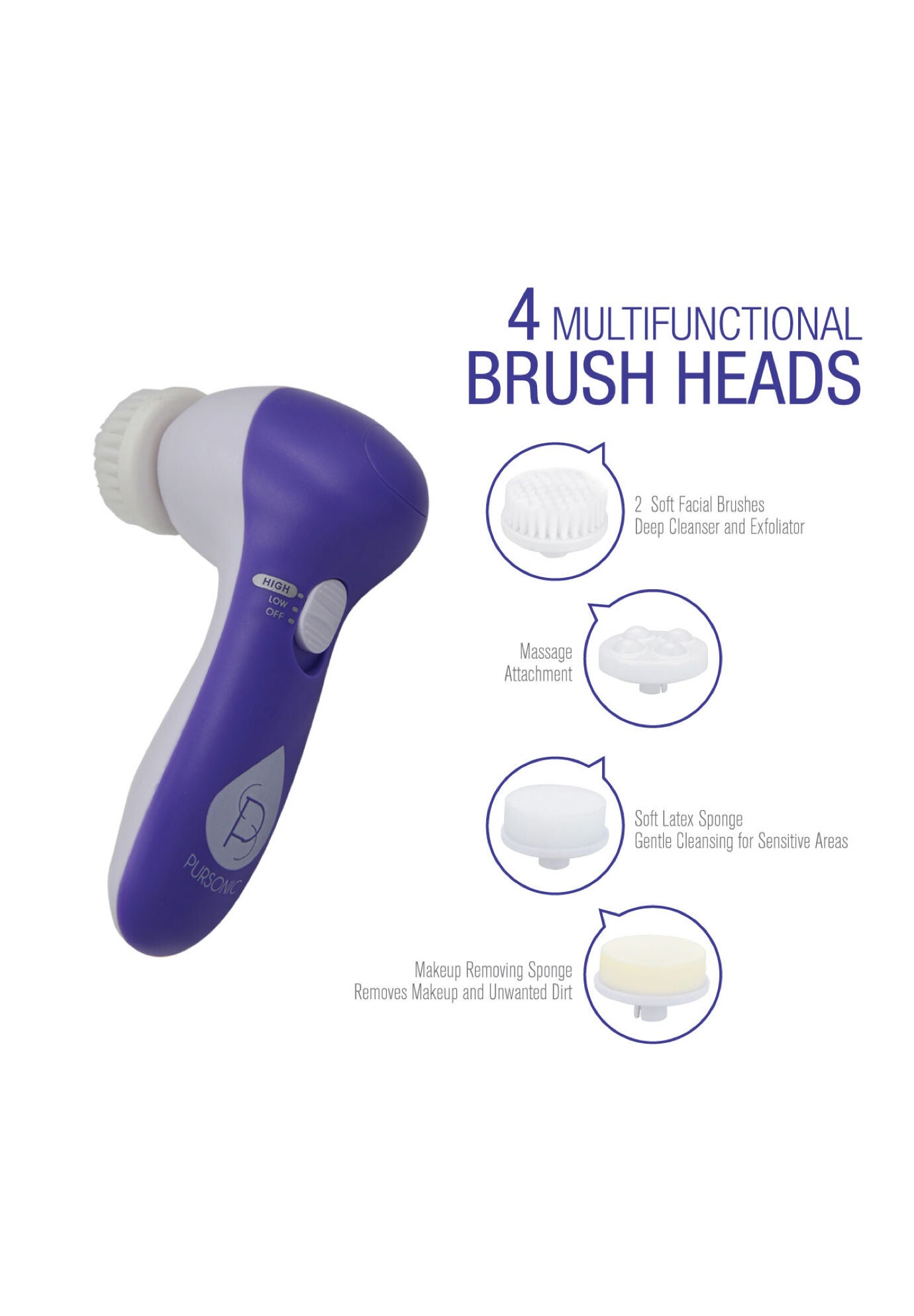 Facial Cleaner With 5 Attachments-Red, , alternate image number 2