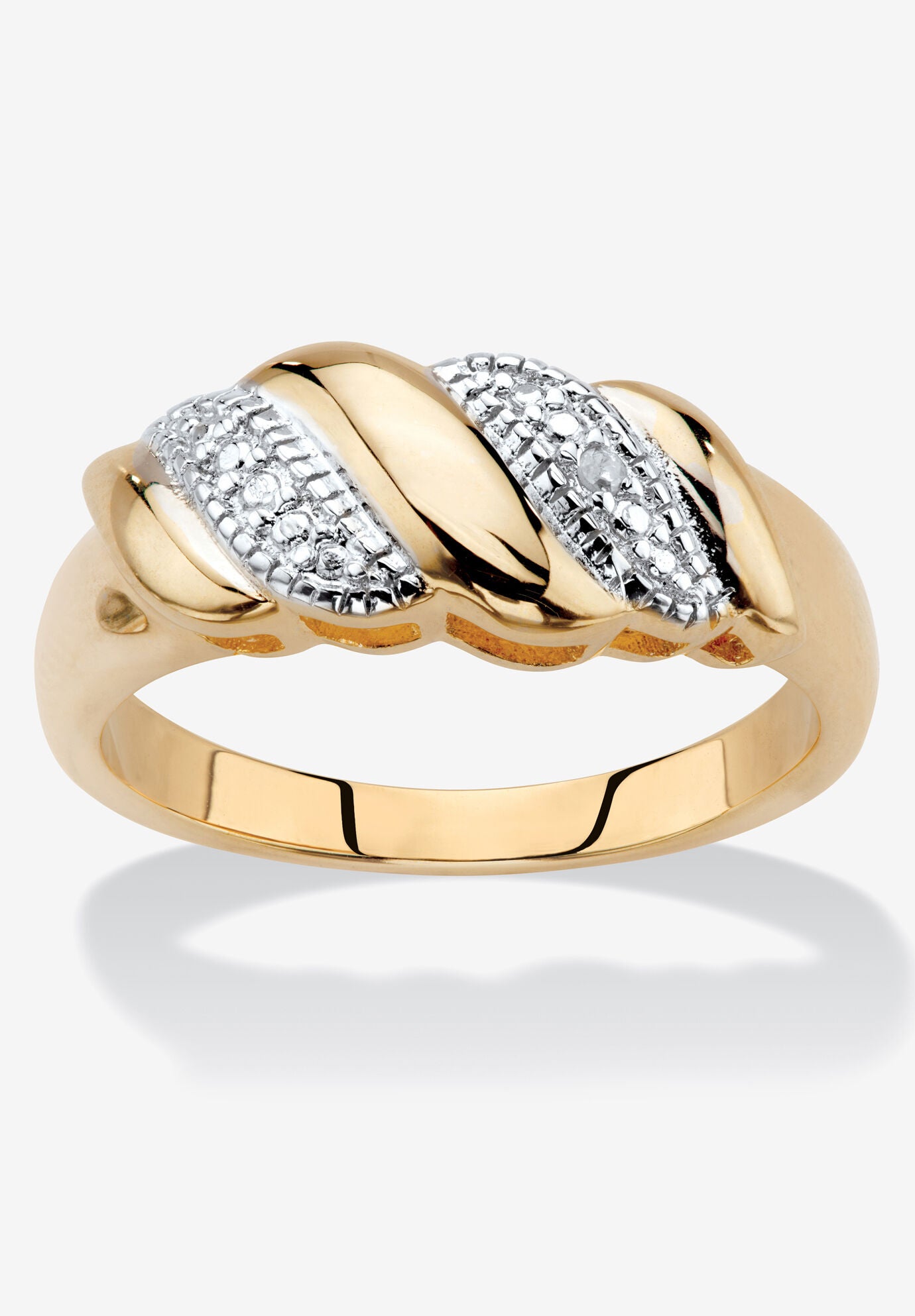 Yellow Gold-Plated Genuine Diamond Accent Banded S Link Ring, DIAMOND, hi-res image number 0