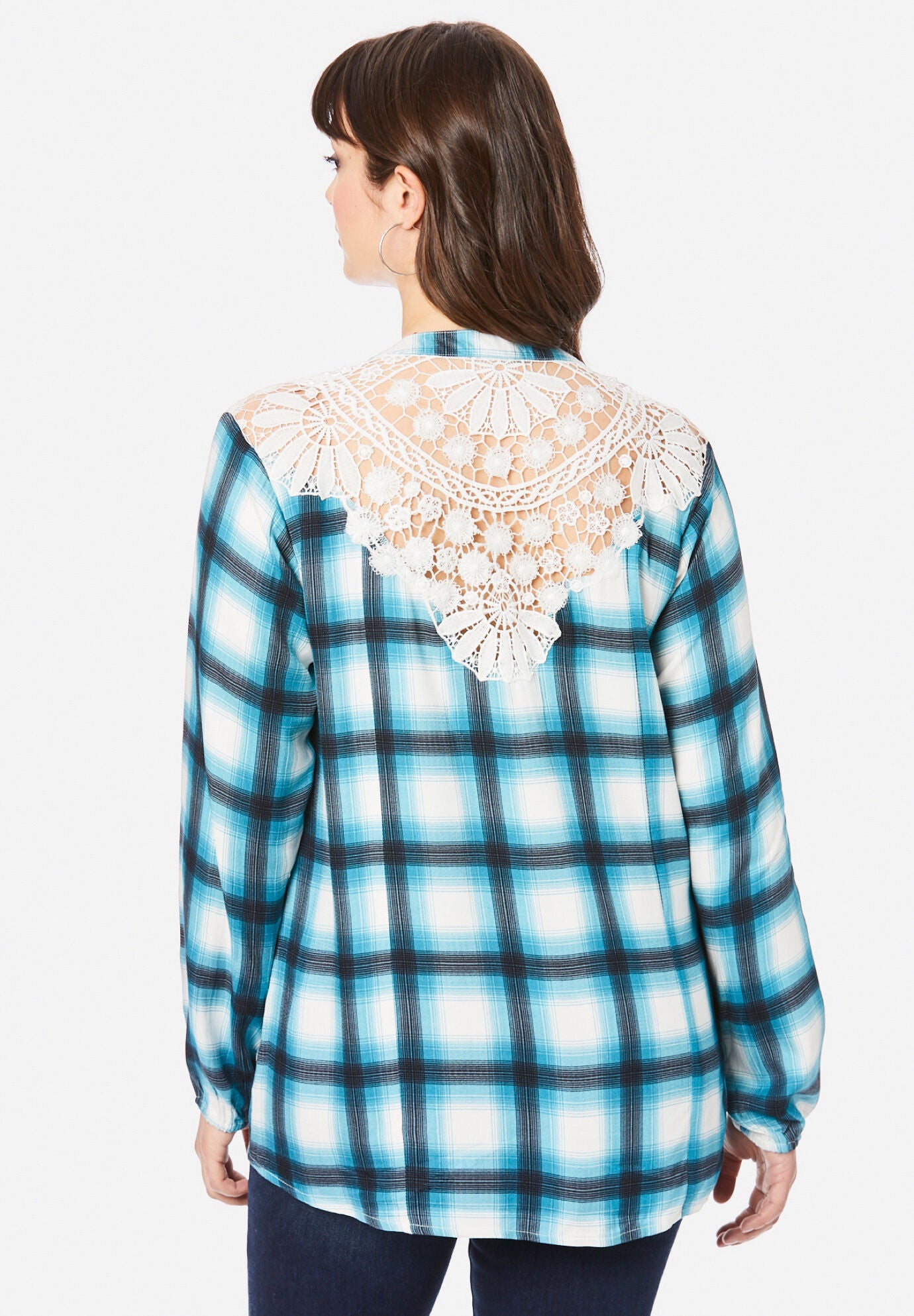 Lace-Back Plaid Big Shirt, , on-hover image number 1