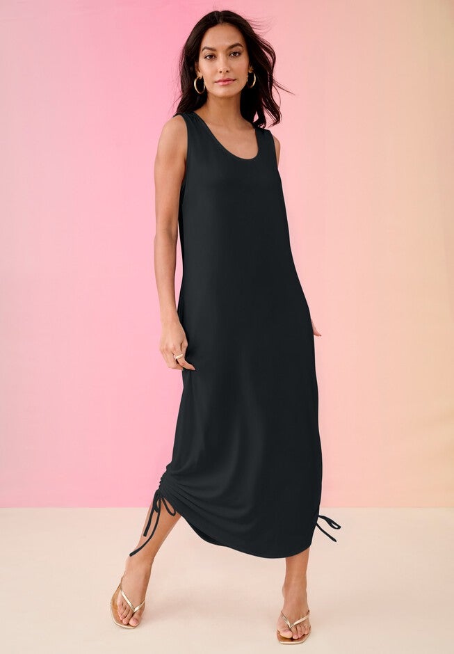 Onestopplus Size Chart Plus Size Stretch Knit Sleeveless Midi Dress with Ruched Hem Detail ...