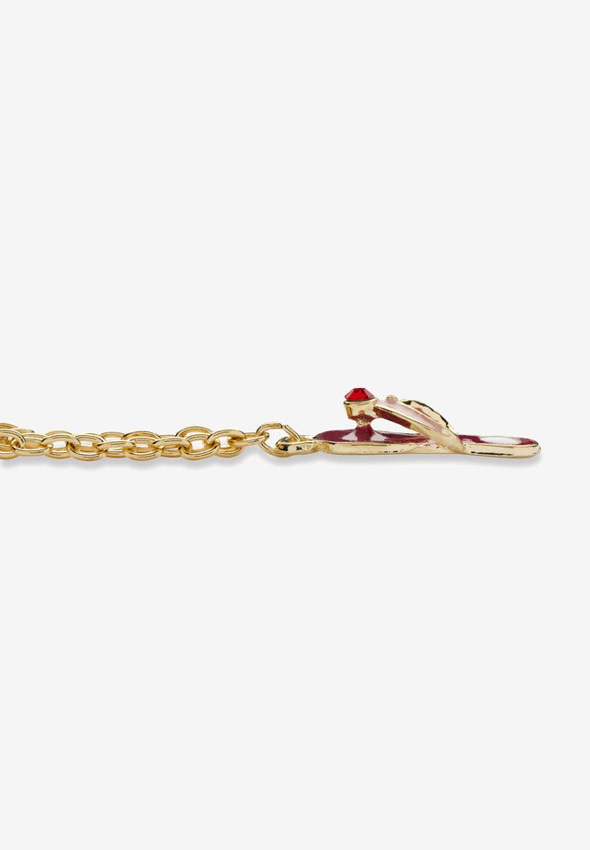 Gold Tone Flip Flop Charm Ankle Bracelet with Crystals 9 inches Plus 1 inches Extender, , on-hover image number 1