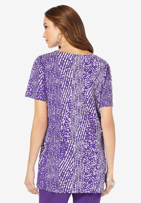 Print Notch-Neck Soft Knit Tunic, , on-hover image number null