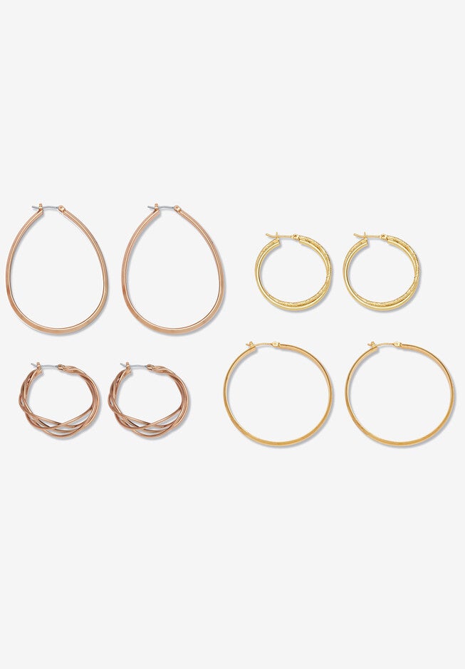 Rose Ion-Plated And Gold Ion-Plated Stainless Steel Hoop Earrings Set, , on-hover image number null