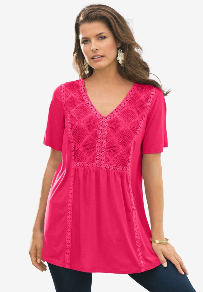 Embroidered Bib Tee, PINK BURST, hi-res image number null