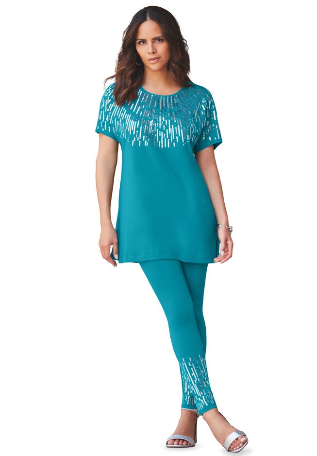 Rhinestone Side-Seam Essential Stretch Legging, , alternate image number 1