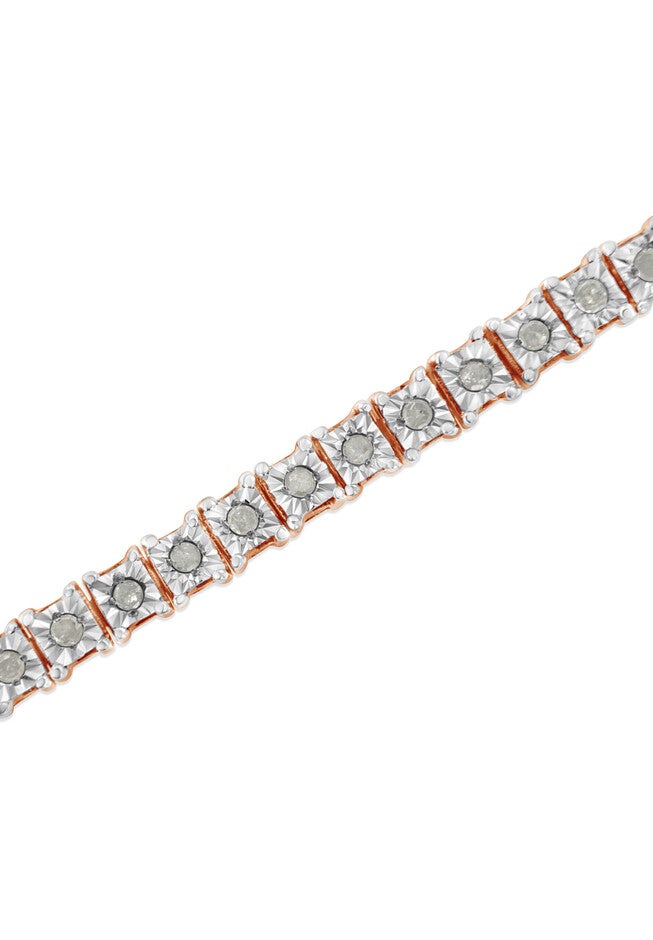 Rose Gold Over Sterling Silver Diamond Square Frame Miracleset Tennis Bracelet 7 inches, , alternate image number null