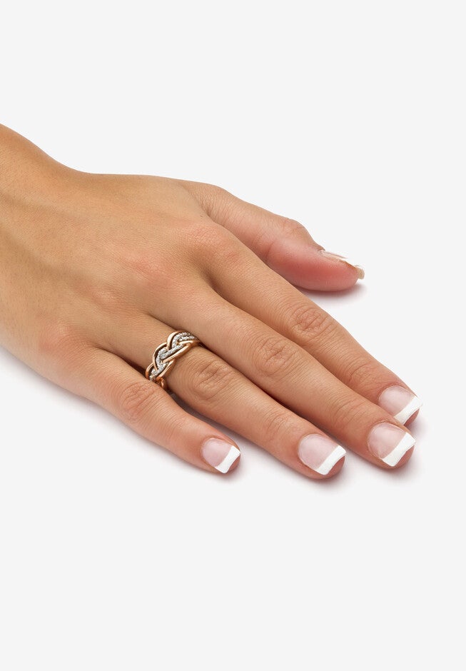 Platinum Over Sterling Silver And Rose Gold Diamond Ring (1/10 Cttw), , alternate image number null