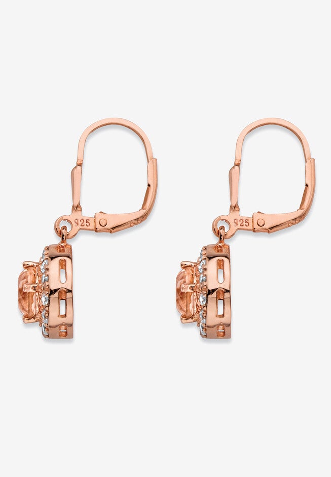 6.13 Tcw Simulated Pink Morganite Cz Rose Gold-Plated Sterling Silver Earrings, , on-hover image number null