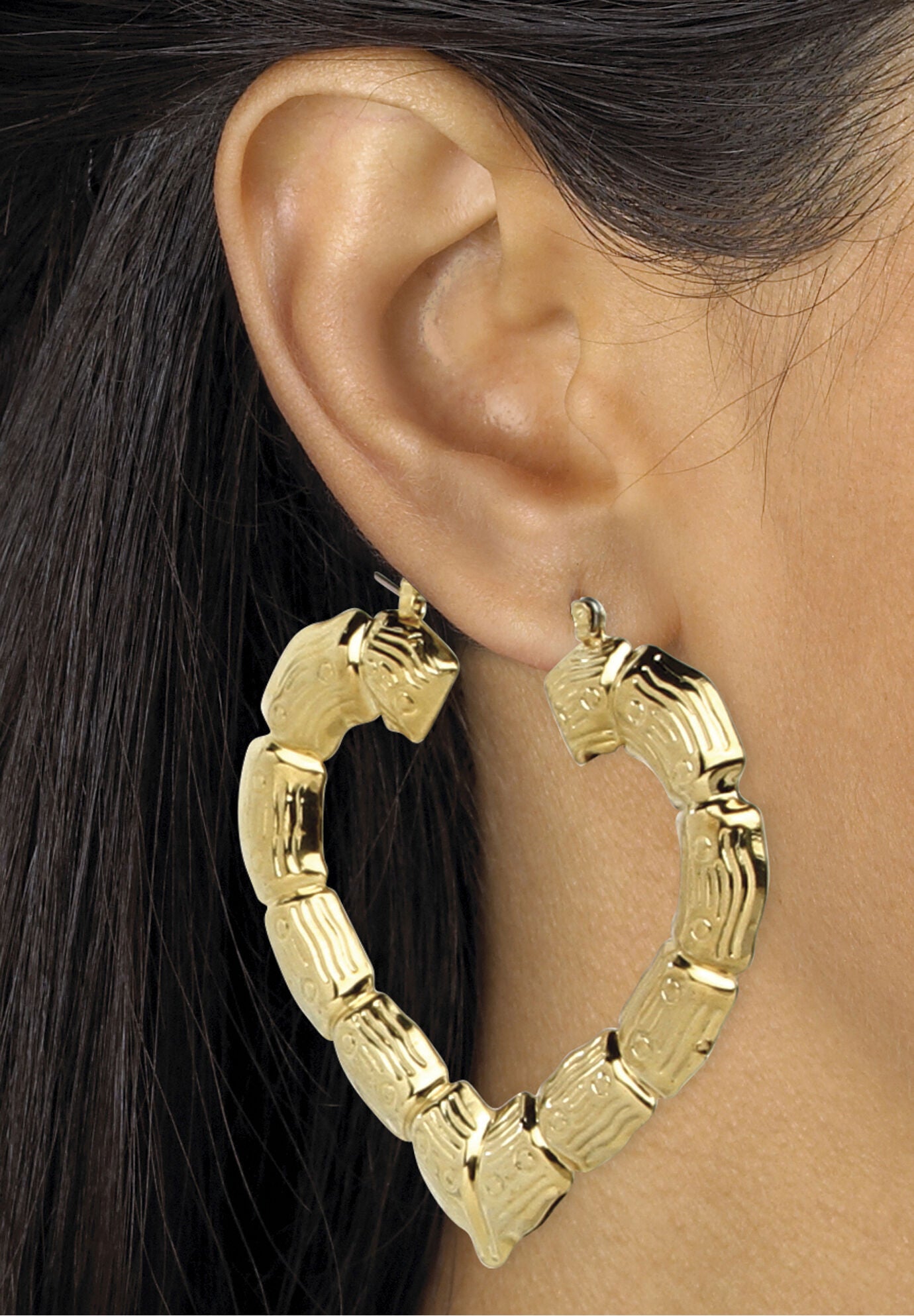 Gold Tone 3 Pair Bamboo Hoop Earring Set, , alternate image number 3
