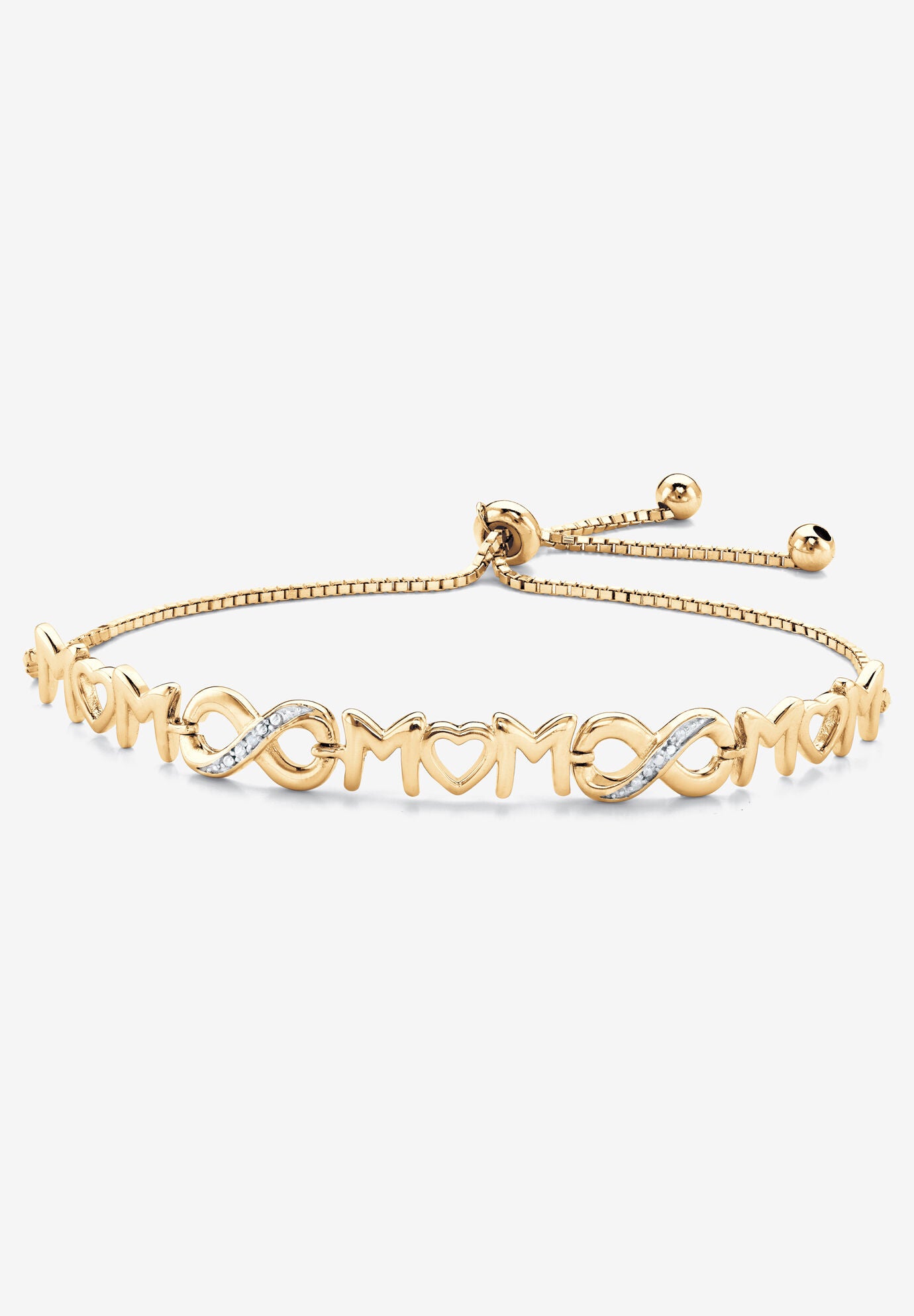 Gold-Plated Sterling Silver Diamond Accent &quot;Mom&quot; Slider Bracelet 10 inches, WHITE, hi-res image number 0