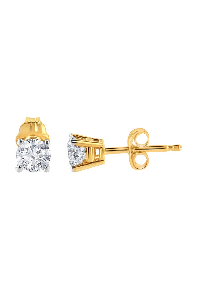 Round Brilliantcut Diamond Yellow Gold Classic 4Prong Solitaire Stud Earrings, , alternate image number null