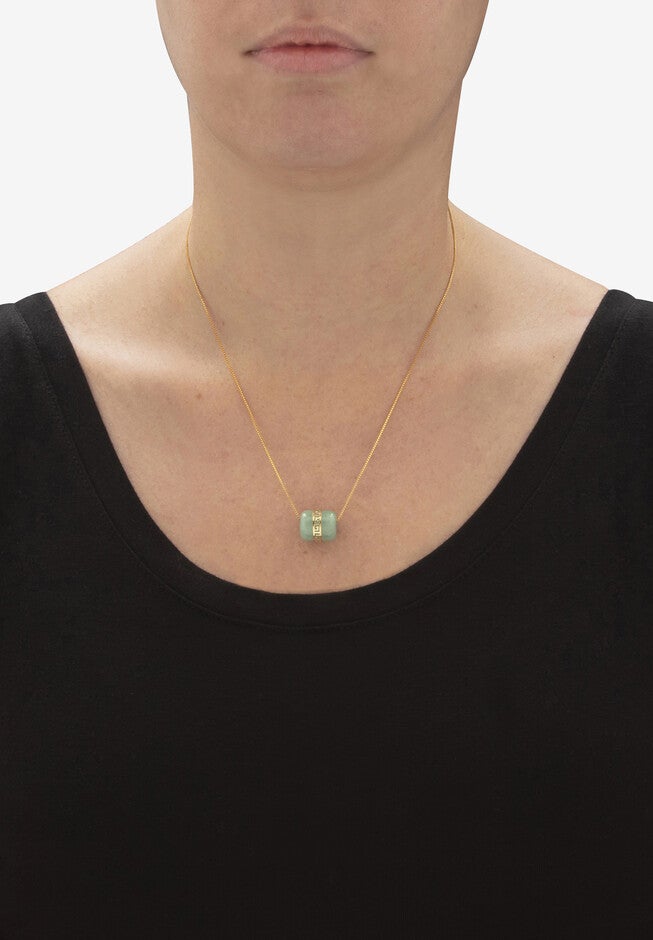 Genuine Green Jade Greek Key Pendant Necklace 14K Gold-Plated .925 18 inches Length, , alternate image number 2